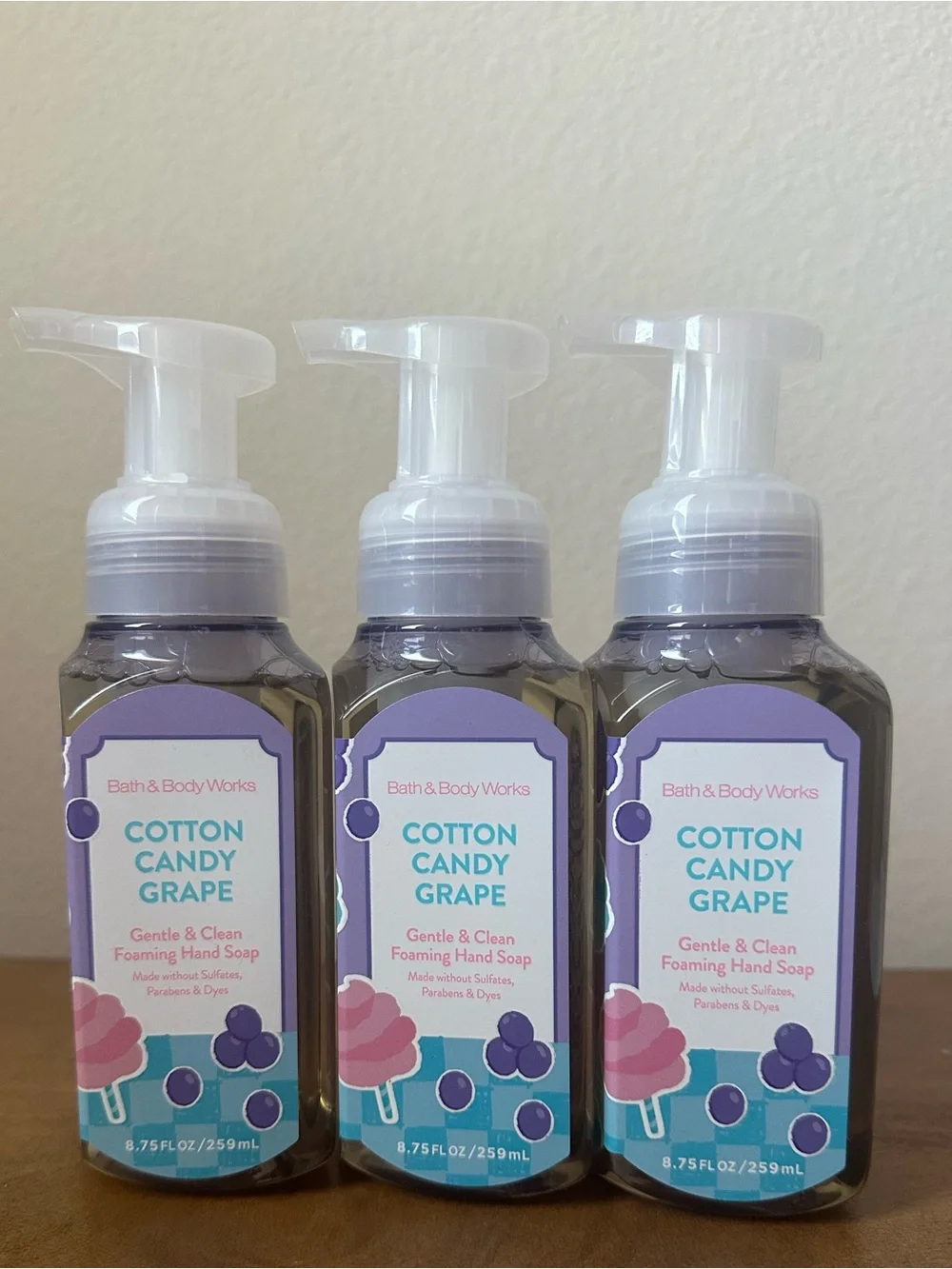 X3 Bath & Body Works Cotton Candy Grape Foaming Hand Soaps NEW